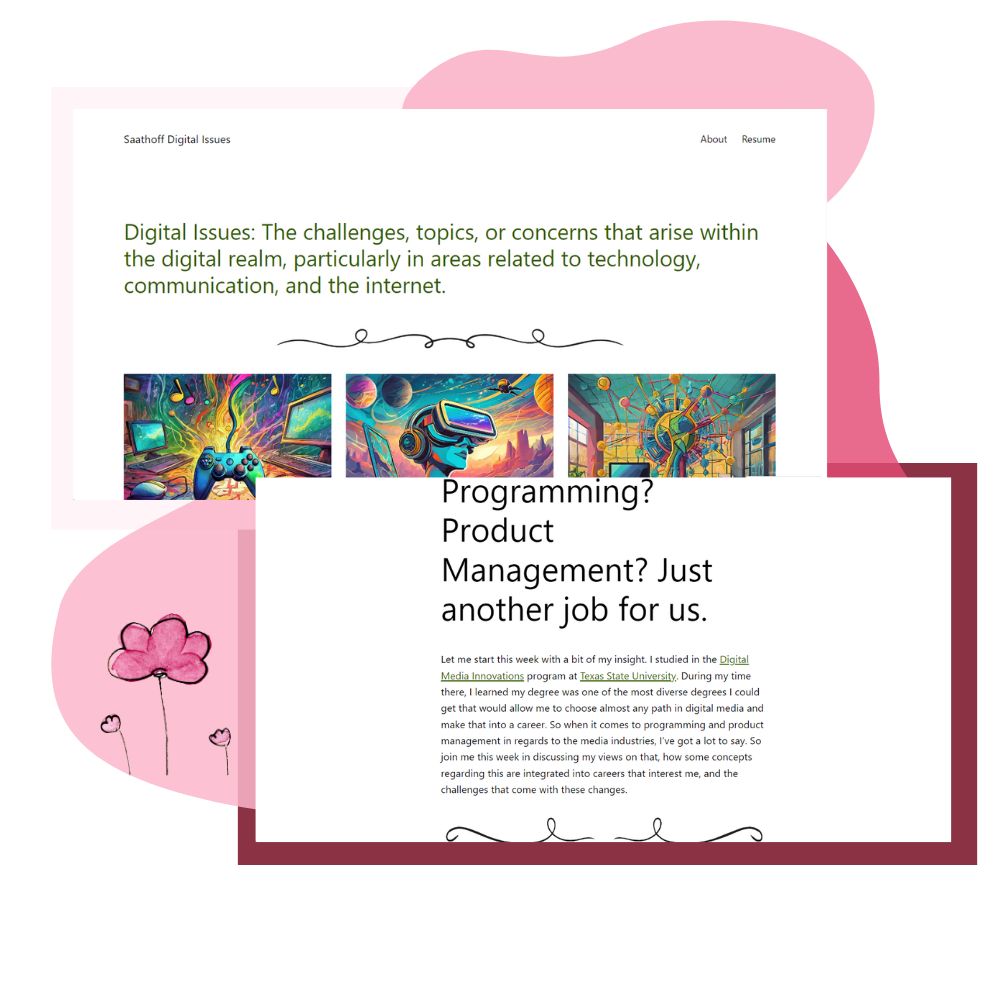 Screenshots of a blog that